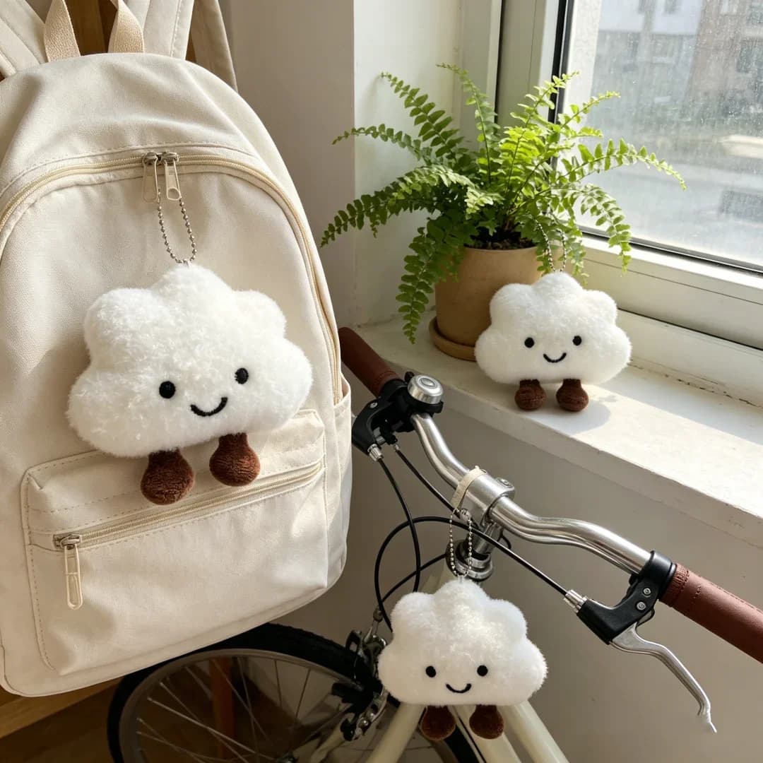 1pc Cute Smiling Cloud Plush Keychain Mini Fluffy White Cloud Doll Pendant Backpack Handbag Decor Kawaii Daily Matching Small Gift