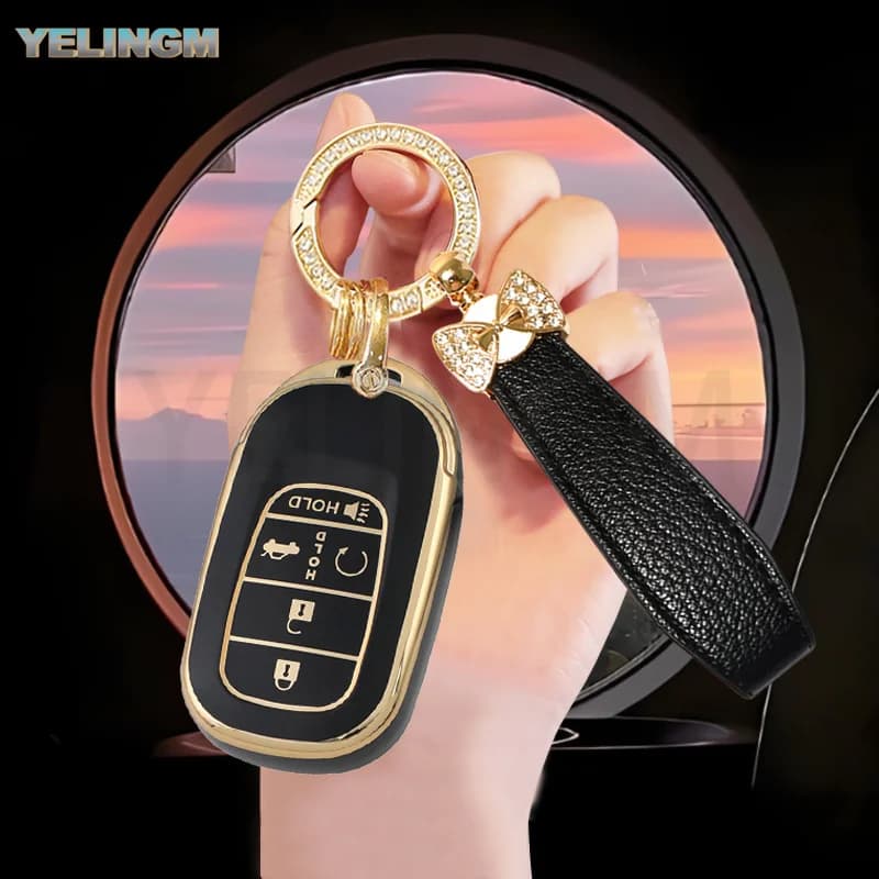Auto Tpu for Honda Civic Accord Passport Pilot CRV 2021 2022 2023 5 Button Car Key Ring Chain Case Cover Holder Protector Shell