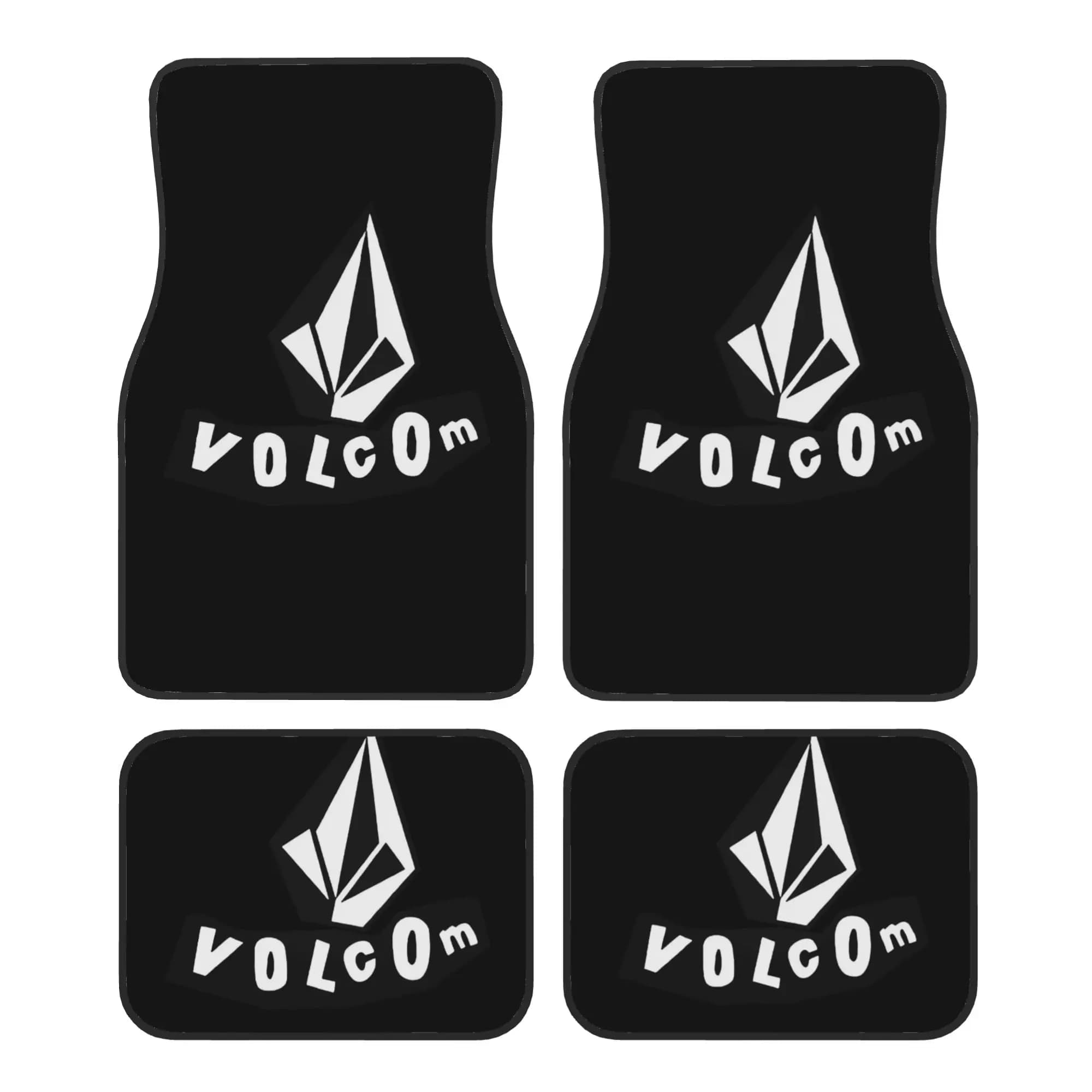 Car mats with Volcoms logo print, 4 pieces, universal front and rear mats with anti-slip rubber back, decorative accessories for cars A