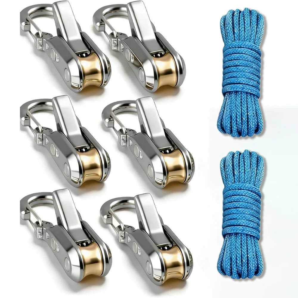 Multifunctional rope rollers & Puller - Stainless Steel Portable rope tensioner with rope rollers 6 pack ,paracord tensioner, Heavy-Duty Tie Down for Outdoors, Tarps, Boating & Camping Gear, Durable & Lightweight，Includes reflective Cord Carry Case