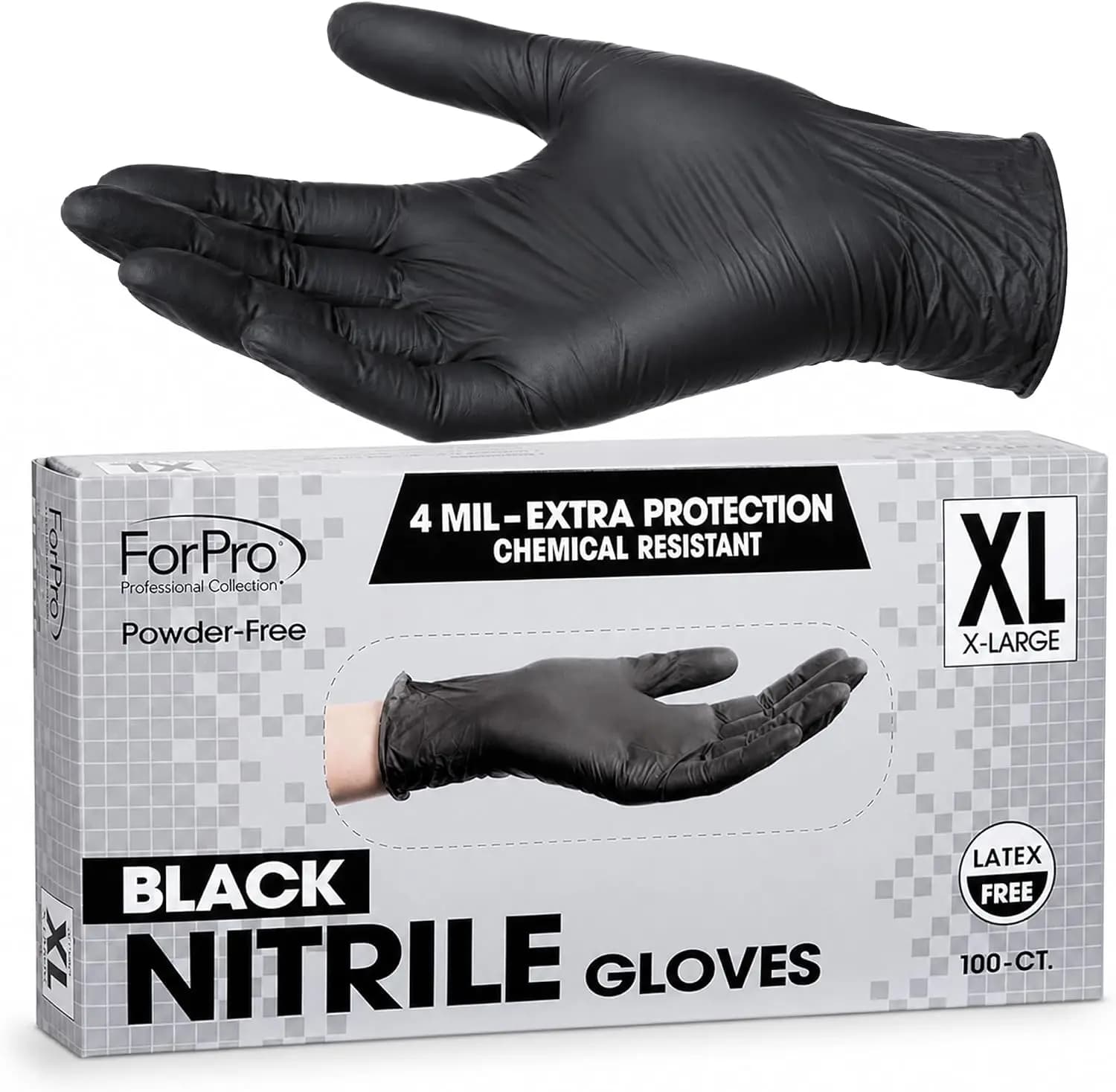ForPro Disposable Nitrile Gloves, Chemical Resistant, Powder-Free, Latex-Free, Non-Sterile, Food Safe, 4 Mil