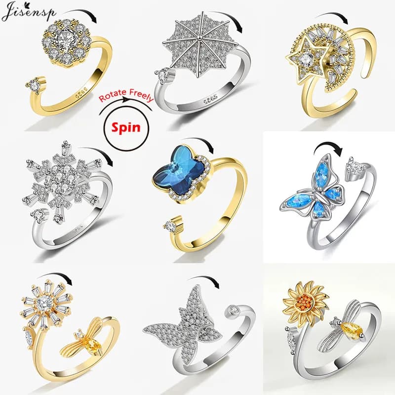 Anello di ansia dell'ape della farfalla di cristallo di lusso anelli di Fidget Spinner per le donne gioielli da sposa Star Moon Charms regalo antistress