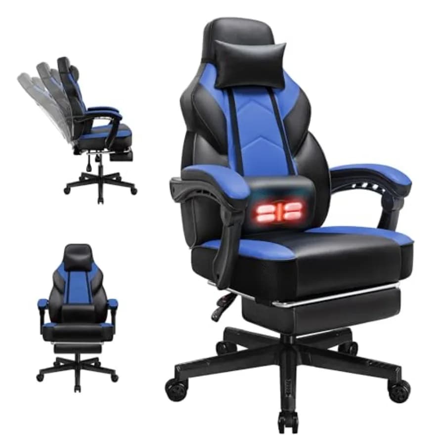 Sedie da Gaming per Adulti, Sedia da Computer con Poggiapiedi ed Ergonomica, Schienale Alto, Sedie da Gamer Grandi e Alte con Supporto Lombare Massaggiante