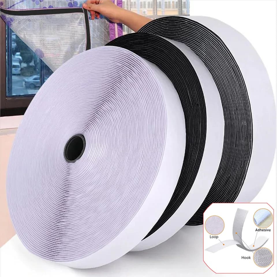 Strisce con gancio e anello di fissaggio autoadesive resistenti 1/2/5M con colla Nastri di montaggio bifacciali per artigianato fai-da-te 20-50mm Bianco Nero