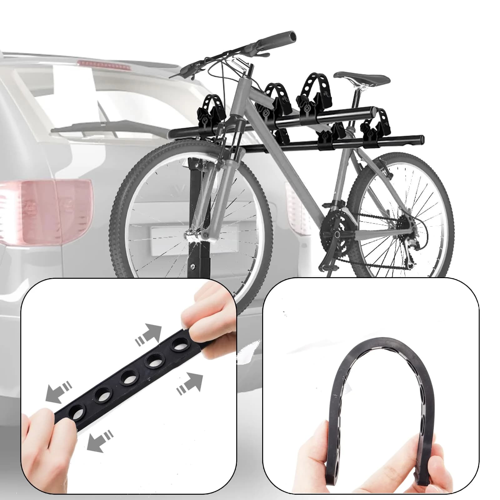Adjustable Anti-Slip Rubber Bike Rack Strap, Multi-Hole Flexible Fixing Belt Replacement Accessory for Car Rear Mount Bicycle Carrier, Universal Secure Tie Down Straps for Bike Transport