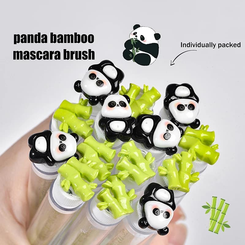 1/2/5Pcs Cute Panda Bamboo Eyelash Brush Tubes With Crystal Lash Mascara Wands Eyebrow Comb Spoolies Applicators Makeup Tools