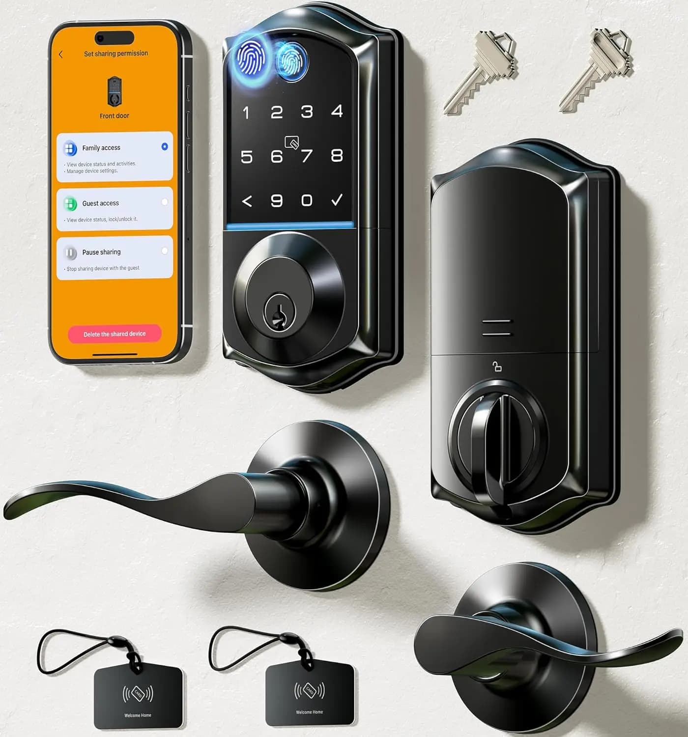 Serratura Intelligente con Impronta Digitale e Controllo App, Ingresso Senza Chiave, Chiusura Automatica, Nero Opaco per Porta d'Ingresso