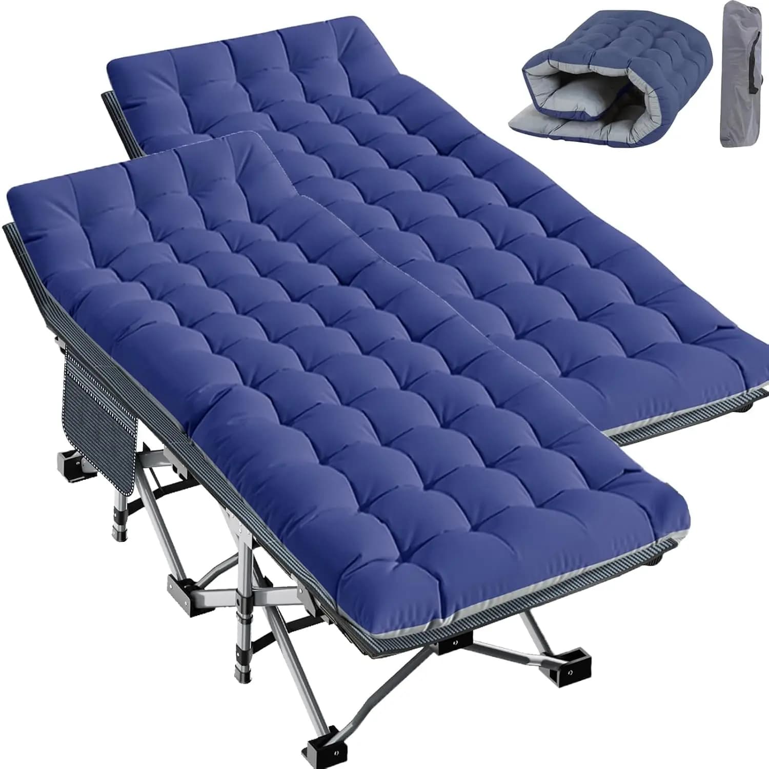Adult folding camping cot with upholstered mattress, padded portable beds, camping bed with bag for outdoor travel, customizable