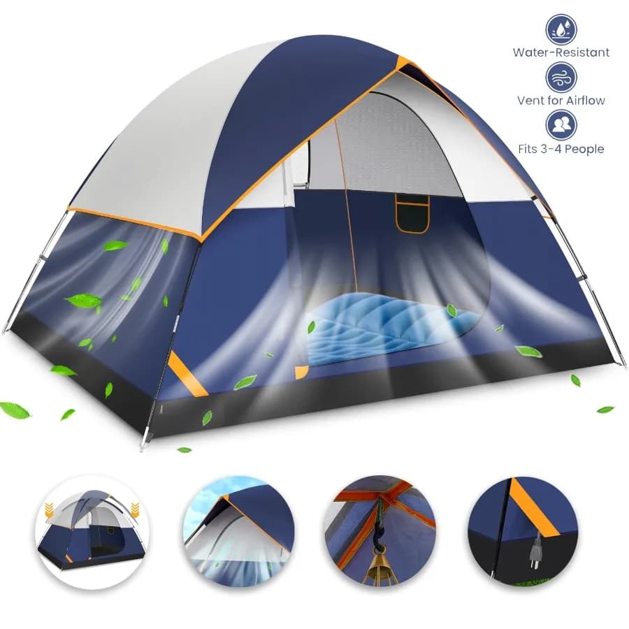 4 Person Tent for Camping Easy Setup Camping Tent with Rainfly and Screen Windows for Camping Traveling Family Gathering Hiking