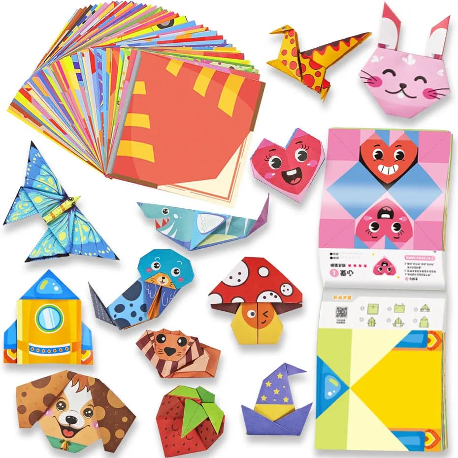 Origami Kit for Kids 60 Projects Double Sided Origami Book 4 Levels Practice Papers Instructional Origami Paper Gift for 4+ Girl