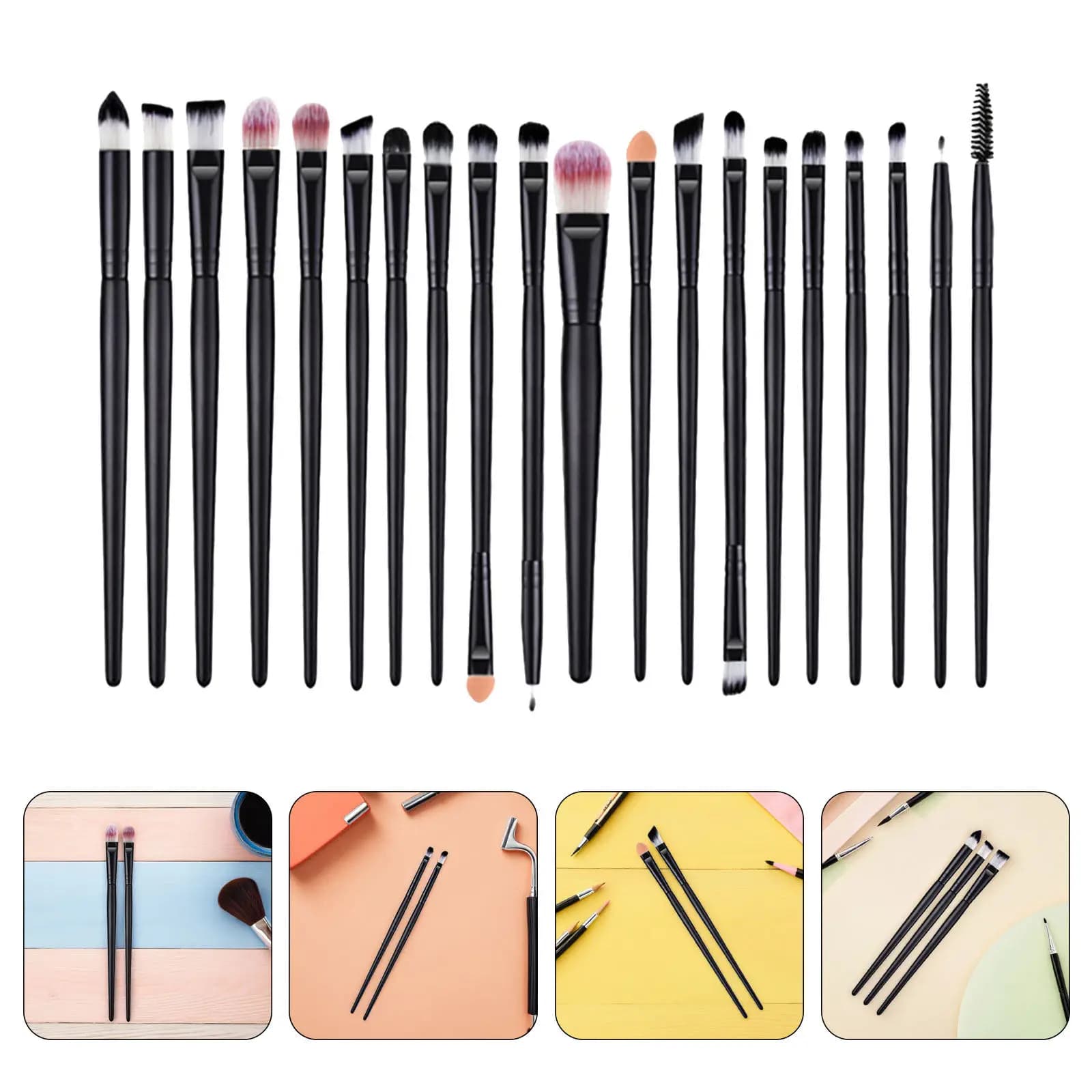 2Sets Eye Makeup Brush Set Portable Eyeshadow Brushes Travel Makeup Tools for Precise Eye Shadow Application Flat Eyeliner Brush