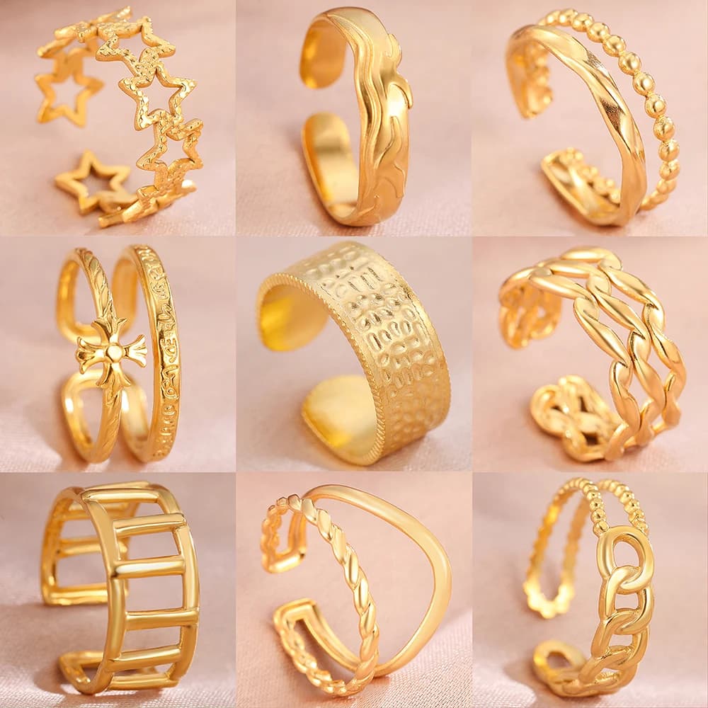 Anelli in acciaio inossidabile anello aperto regolabile con stella cava anello di dichiarazione Fine di moda per gioielli da donna regali di nozze di fidanzamento