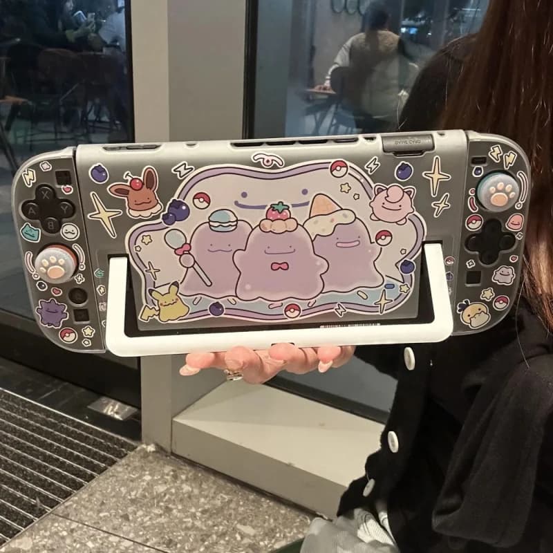 Ditto Cartoon Semi-Transparent Protective Case for Nintendo Switch2 /Switch /OLED Pokemon Console Hard Cover Joy-Con Stick Caps