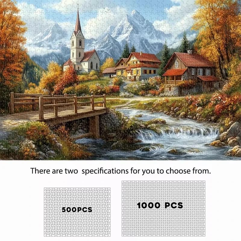 500/1000pcs Mountain Forest Puzzle Suitable for s & Families - Challenging Scenery with Cabins, Streams & -Capped Mountains
