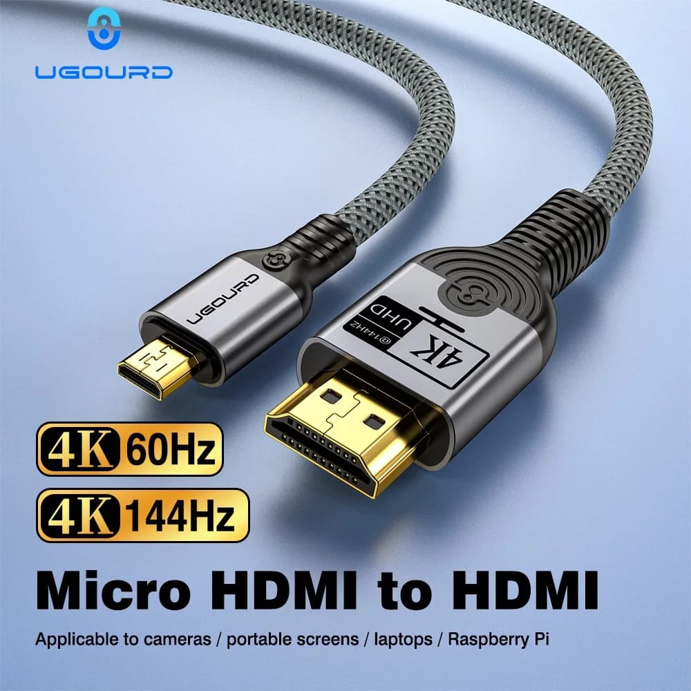 UGOURD Nylon Braided Micro HDMI to HDMI Male to Male Cable 4K 144Hz 120Hz 1080P 240Hz High Refresh Rate Cord for Action Camera