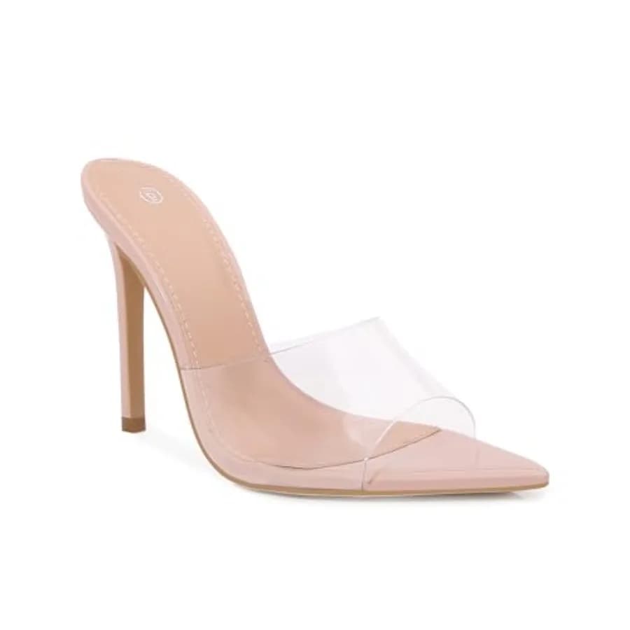 Sandali da Donna con Punta Trasparente, Tacchi a Spillo, Cinturino Trasparente, Tacchi Alti, Mules Slip-on per Donne
