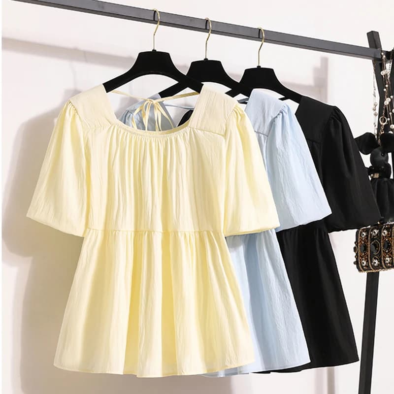 Women's Plus Size Shirts and Blouses Summer 2025 New Arrival Korean Fashion Top Short Sleeves Smoothed Sweet Blouse Woman L-4XL