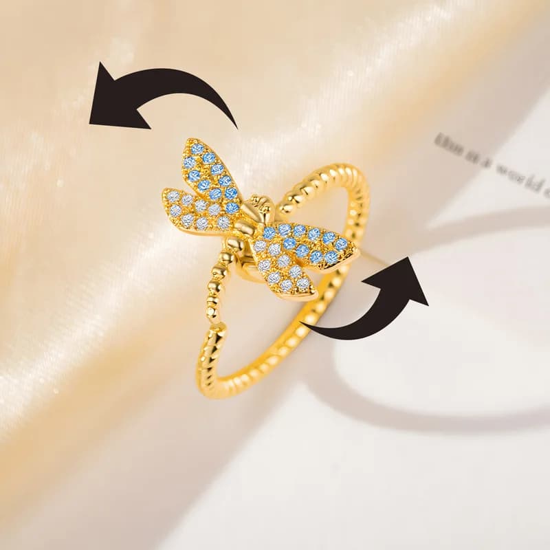 Fashion Cherry Blossom Anxiety Ring Fidget Spinner Rings for Women Cute Cat Bee Bunny Butterfly Rotating Ring