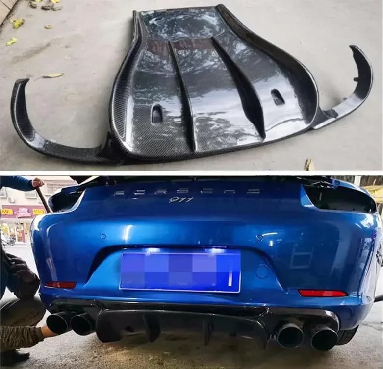 REALE FIBRA DI CARBONIO For Porsche 911 991 Carrera 2012 2013 2014 2015 Paraurti POSTERIORE LIP SPOILER Baule Body Kit COPERTURA DIFFUSORE