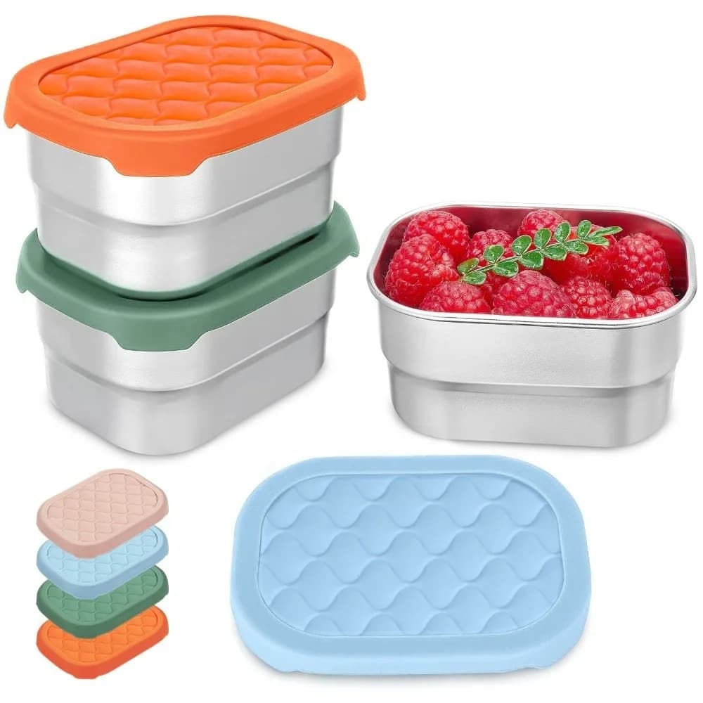 New stainless steel food container, stackable, with silicone lid, snack container, sealed multipurpose fruit box