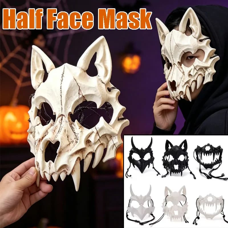 Halloween Carnival Party Mask Anime Dragon God Skeleton Half Face Masks Bone Skull Animals Mask Cosplay Dance Prom Costume Props