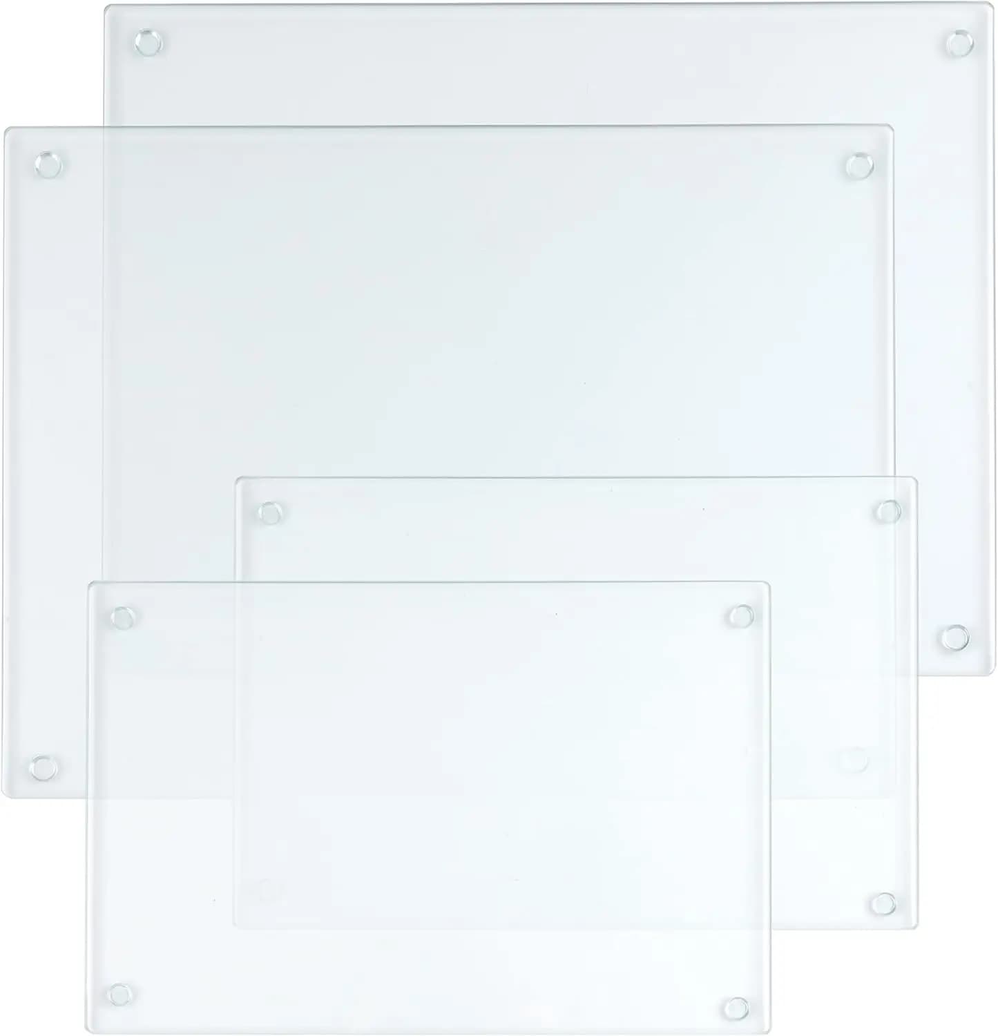 Set of 4 Tempered Glass Sizes with Rubber Feet, Anti-slip, Urti and Heat Resistant, Transparent, in 2 Measures