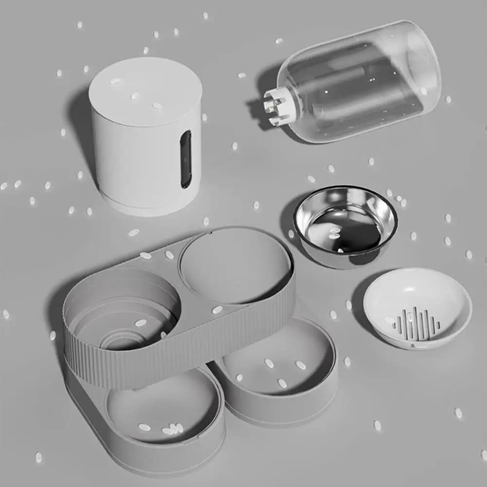 A1 Distributore Automatico di Cibo e Acqua per Gatti e Cani, Set 2-in-1 con Ciotola in Acciaio Inox