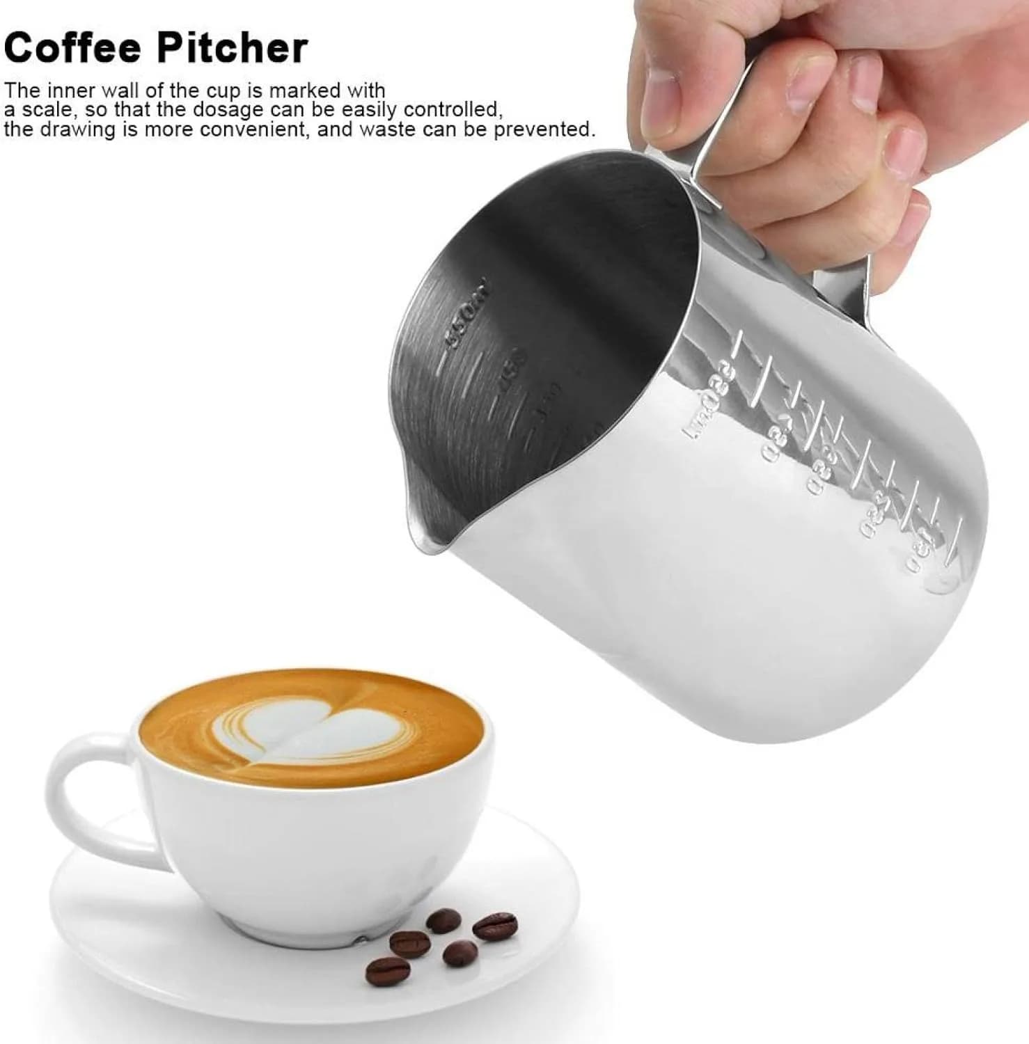 Brocca per Montare il Latte in Acciaio Inox, Contenitore per Caffè e Latte, Caraffa in Metallo per Barista