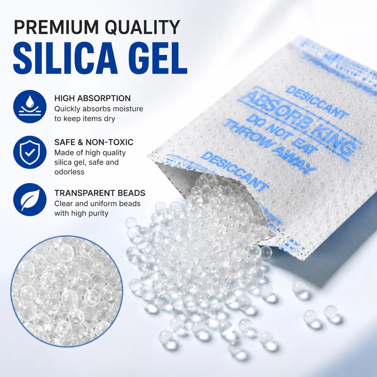1g Bags Silica Gel Desiccant for Medicines, Moisture-Proof Beads, and Precision Electronic Instruments