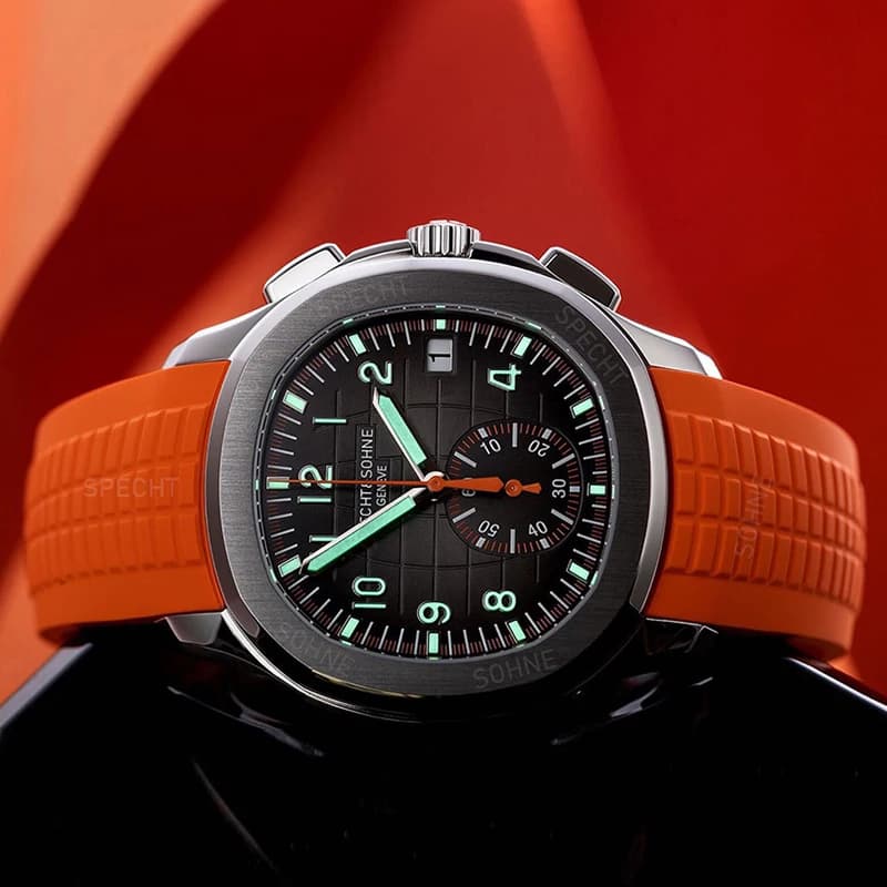 Casual fashionable sports men's quartz watch with automatic date, orange rubber strap, steel watch, chronograph, bright Arabic men's watch