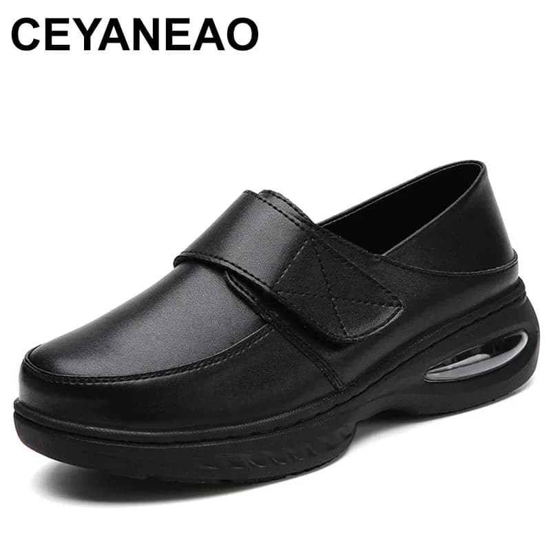 Scarpe da infermiera da donna Scarpe estive in vera pelle con fondo spesso Fondo morbido Scarpe da lavoro sanitarie traspiranti Comode