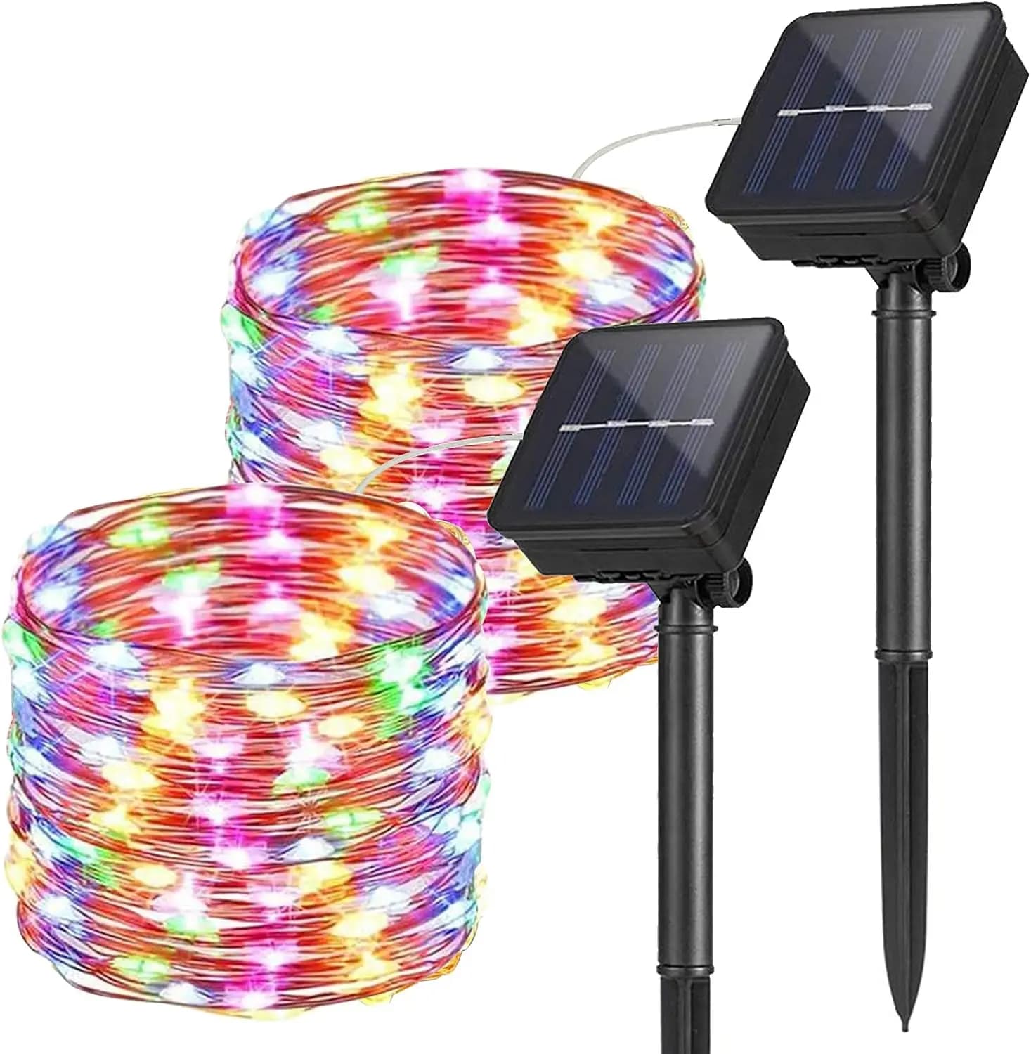 Confezione da 2 luci solari da esterno, 32 m 300 led, luci fiabesche da esterno, filo di rame, luci solari, impermeabili, automatiche