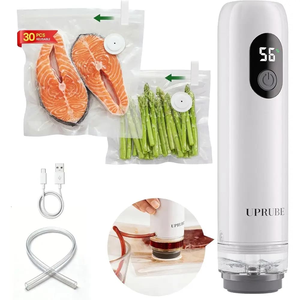 Sigillatrice Sottovuoto Portatile con Display LED e Funzione di Drenaggio, Include 30 Sacchetti Riutilizzabili
