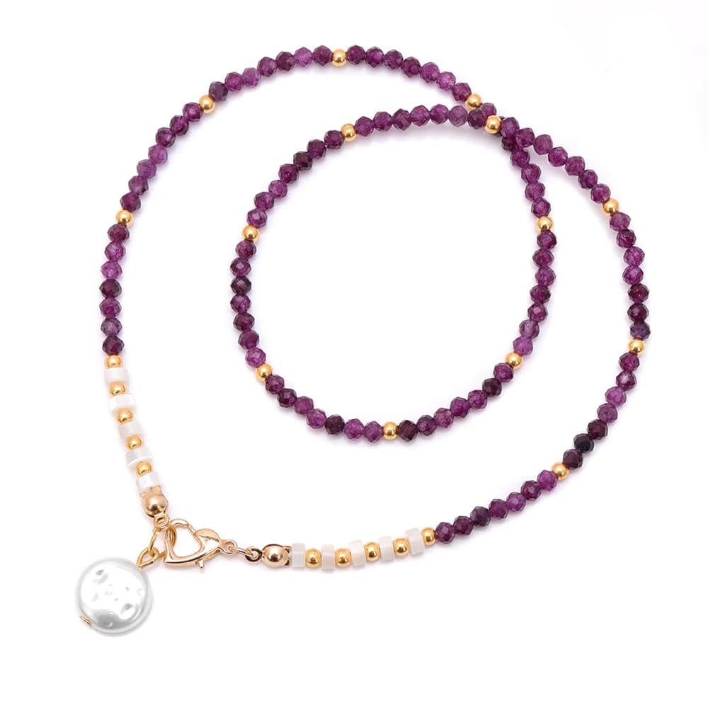 Collane con chiusura a cuore con ciondolo di perle per donna Ragazza Collana con perline sfaccettate in pietra naturale da 3 mm Collare a catena in cristallo Gioielli da sposa