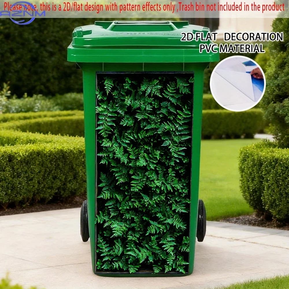 Fern Leaves Pattern Self-Adhesive Dustbin Stickers, Non-Festive, PVC Trash Can Decorative Stickers, Designed for Nature-Theme