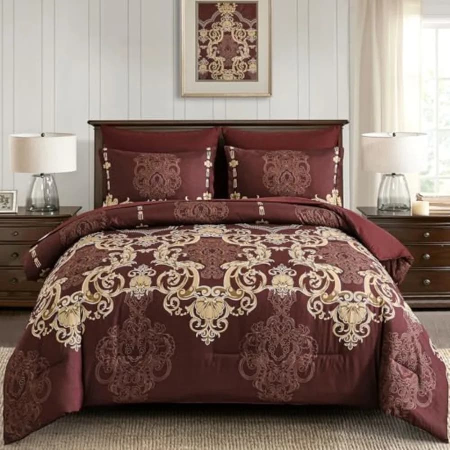 Set Copripiumino 7 Pezzi Boho, Set Completo per Letto con Copripiumino Damascato, Lenzuola e Federe in Morbida Microfibra Leggera