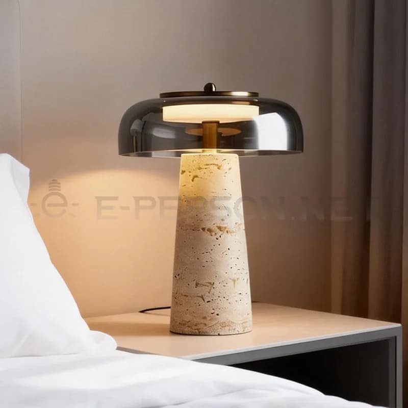 Designer Stone Base Table Lamp with Glass Shade｜Modern Luxury Bedside Lamp