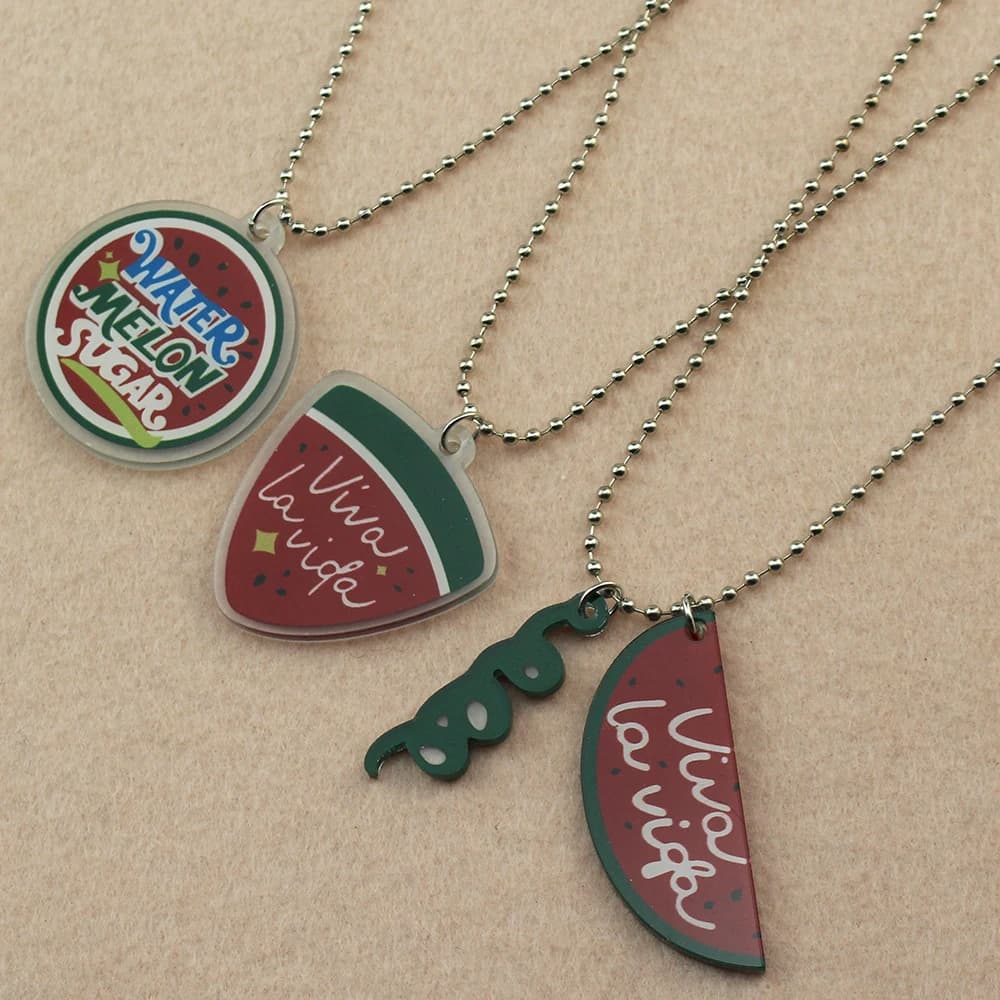 TV Twinkling Watermelon Cosplay Shining Watermelon Guitar Pick Props Choker Two-sided Pendant Necklace Jewelry Accessories