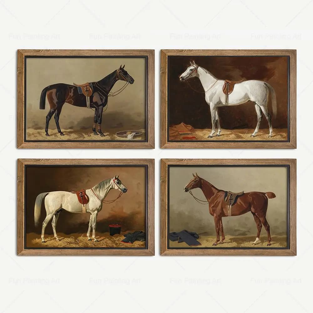 Vintage Horse Canvas Prints Rustic Wall Art Poster Farmhouse Painting Antique Equestrian Art Wall Pictures for Living Room De