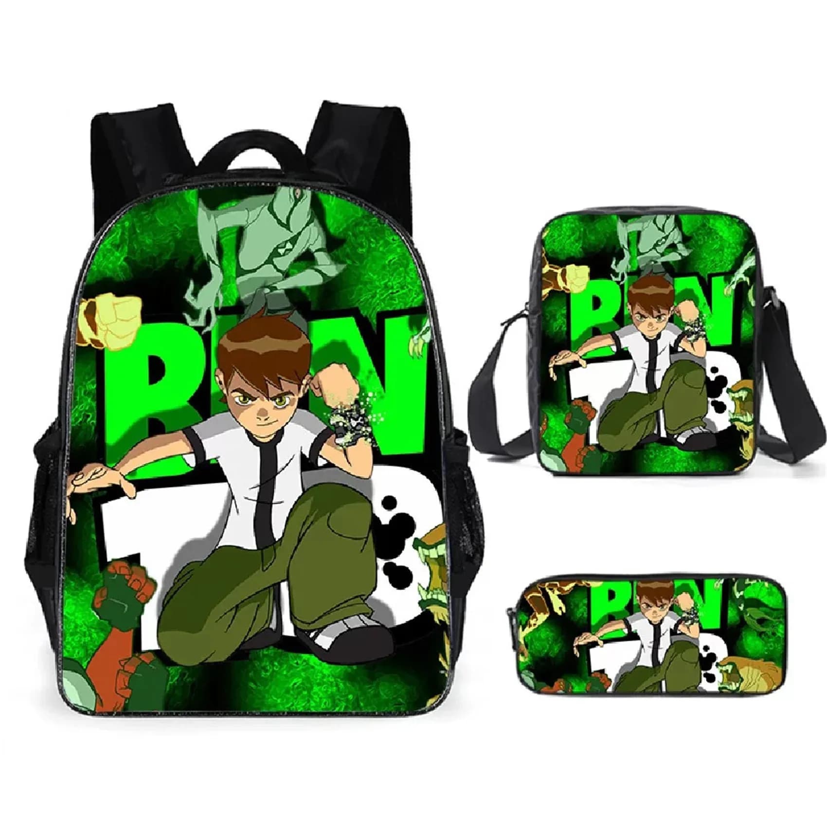 Zaino leggero Ben 10 con borsa a tracolla singola + astuccio Set da 3 pezzi, set di borse per libri 3 in 1 per studenti di ritorno a scuola