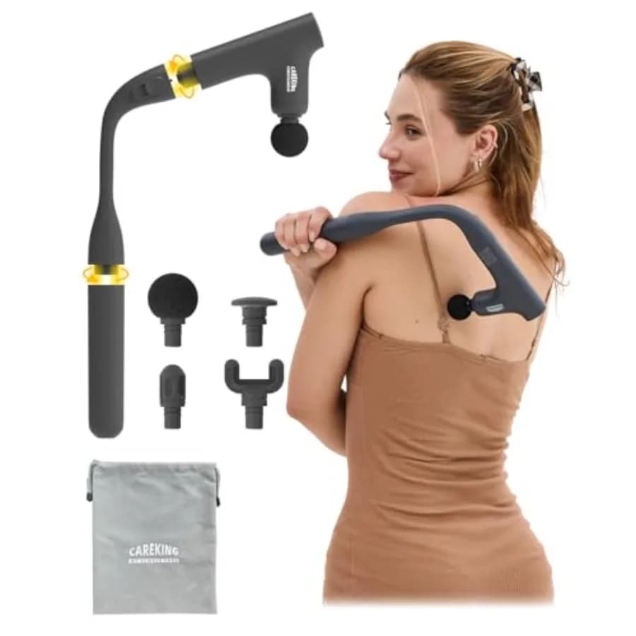 3-in-1 Massage Gun for Deep Textiles with Extended Handle, Back Massage and Shoulder Straps for Relieving Pain, Portable Percussion Muscular Massage
