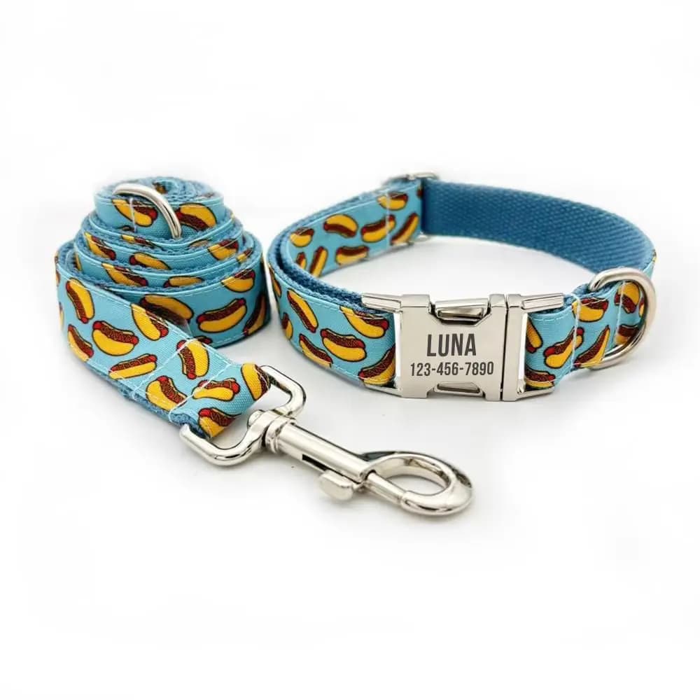 Personalized Dog Collar Leash Set Customized Name Numbers Hot Dog Adjustable Anti-lost Pet Collar for Small Medium Large Dogs