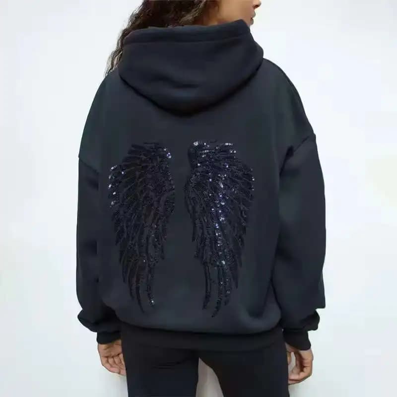 Y2K Angel Wings Hoodies Shining Wings Sequin Sweatshirt Fashion Versatile Casual New Trendy Streetwear Unisex Oversized Clothing