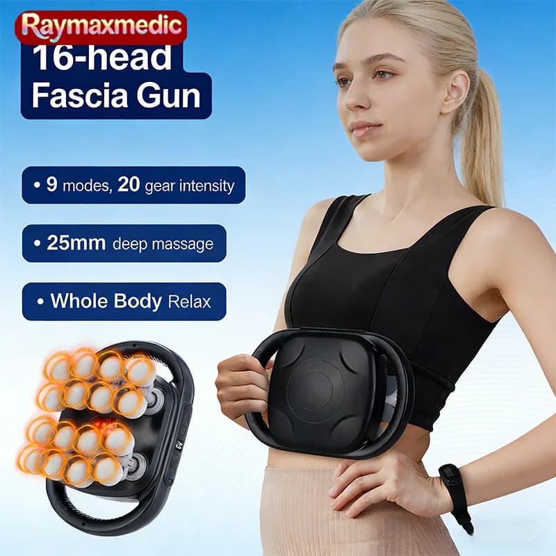 Raymax 16-Head Fascia Gun High-Frequency Vibration Body Massage Gun Back and Waist Neck Shoulder Massager Muscle Masajeador
