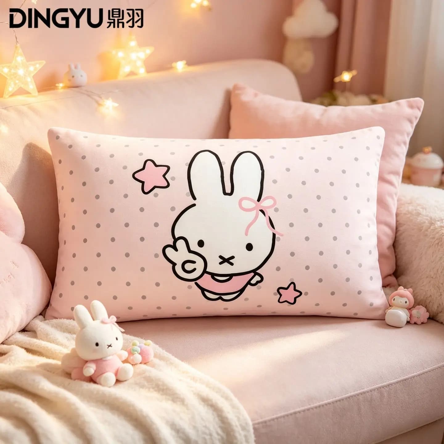 Miffy Cartoon Crystal Velvet Pillow Soft Back Cushion Pillowcase Decor for Living Room Sofa Office Bedroom Ornament Gifts Girls
