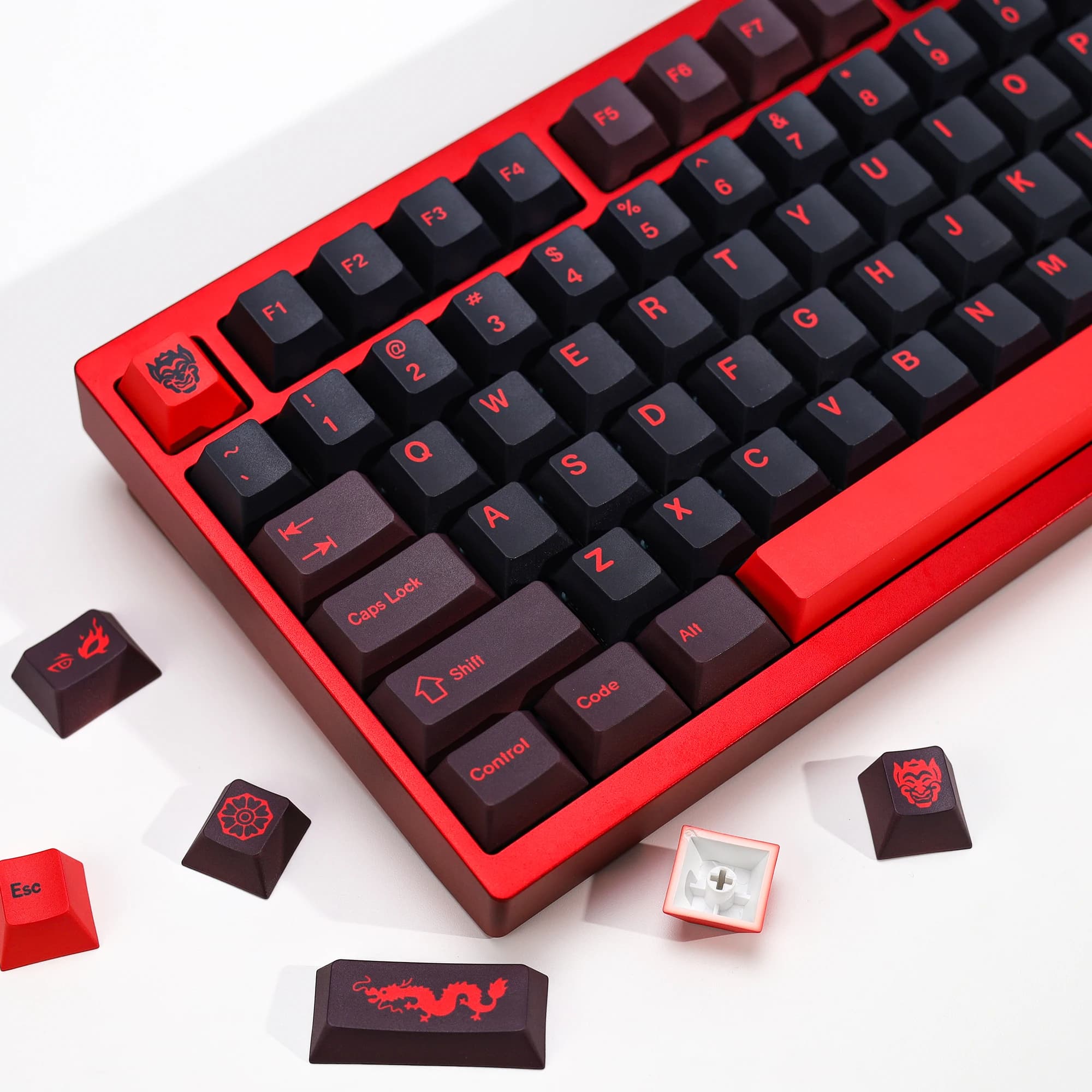 KBDiy GMK Red Dragon Copritasti PBT 143 Tasti Set Retro Alice ISO Cherry Profilo KeyCap Per Personalizzato FAI DA TE 60 Tastiera Meccanica Gaming