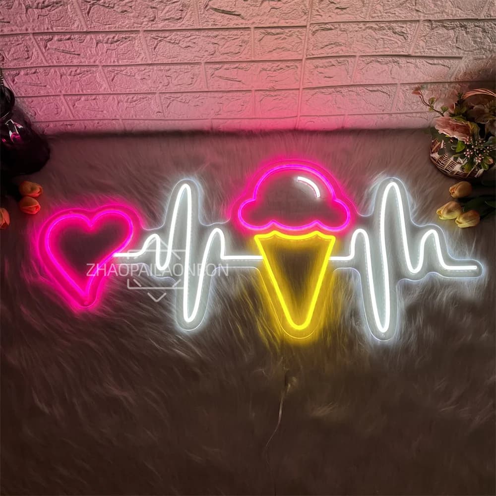 Insegna al neon per gelato per decorazioni murali Negozio di gelati Insegna al neon a led Compleanno Festa di Natale Camera da letto Bar Negozio di bevande Decorazione da parete