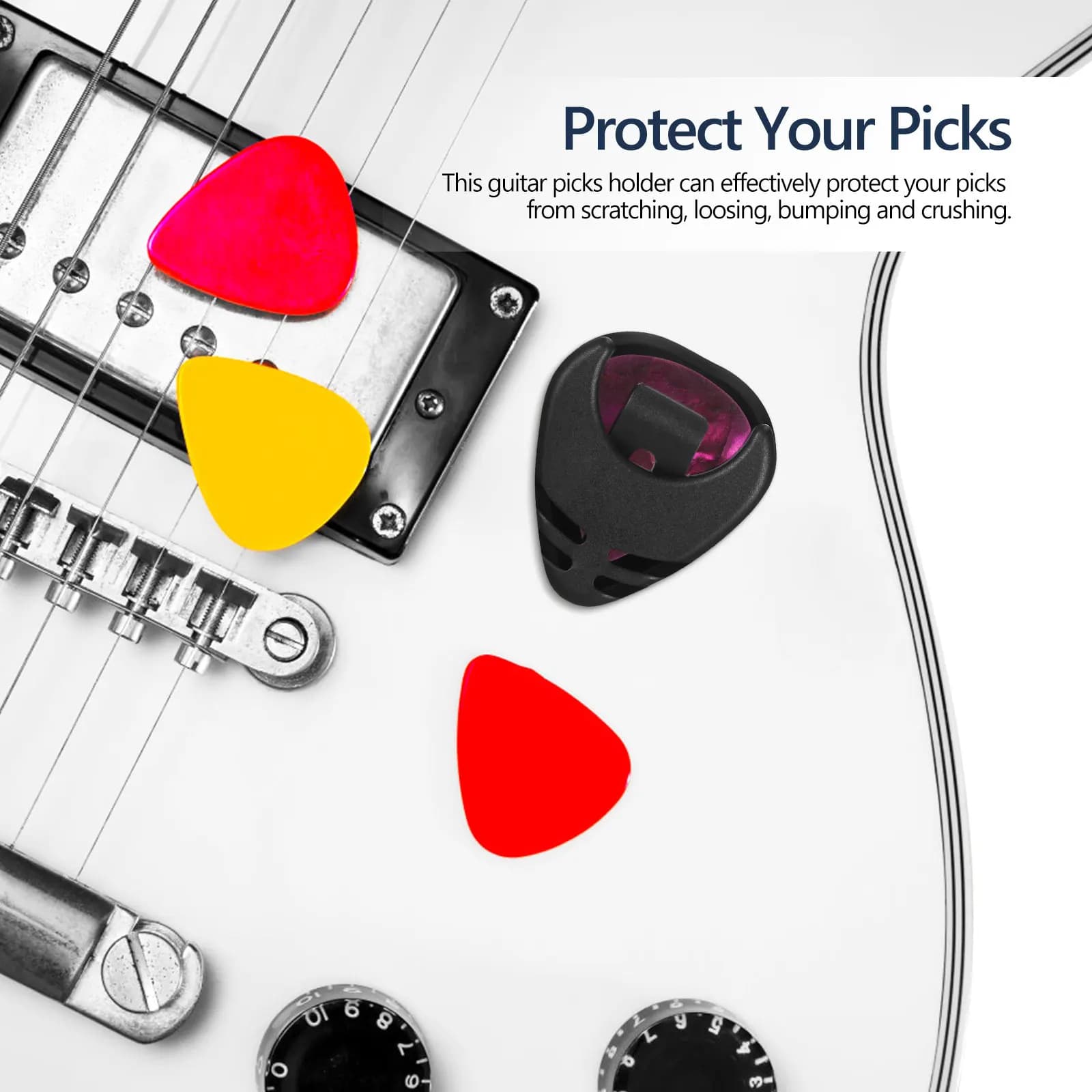 Portaplettro Adesivo Nero per Chitarra con Molla, Organizzatore per Plettri Multipli, Accessorio per Chitarra, Custodia per Plettri