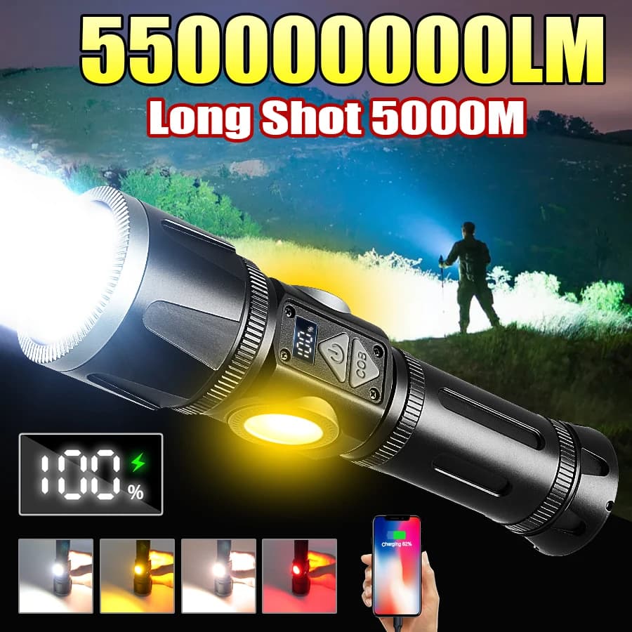 Nuova torcia LED ad alta potenza 550000000LM Lampade ricaricabili Torcia da campeggio con faretti di emergenza magnetici Luci esterne