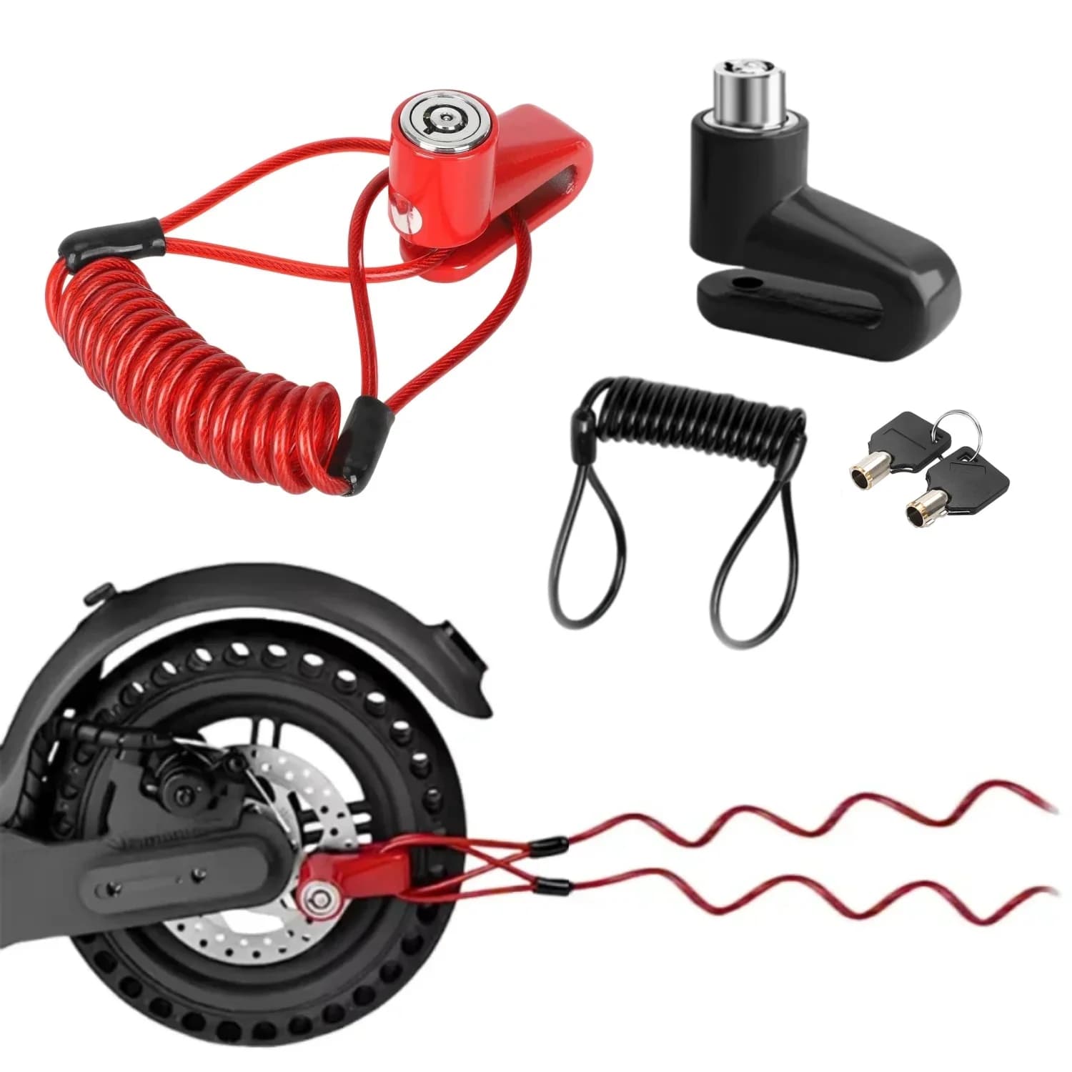 Blocco antifurto per freno a disco con cavo promemoria per monopattino elettrico M365, bici, bicicletta, blocco di sicurezza universale con molla promemoria